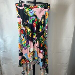 🆕 TOPSHOP Pink Floral Asymmetrical Ruffle Midi Skirt